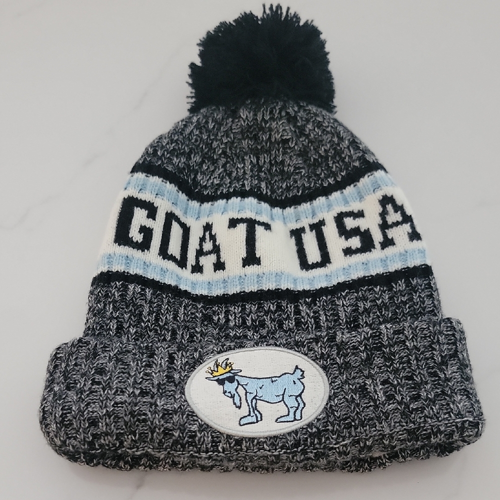 GOAT USA Kids Pom Beanie - Black and Blue Winter Hat